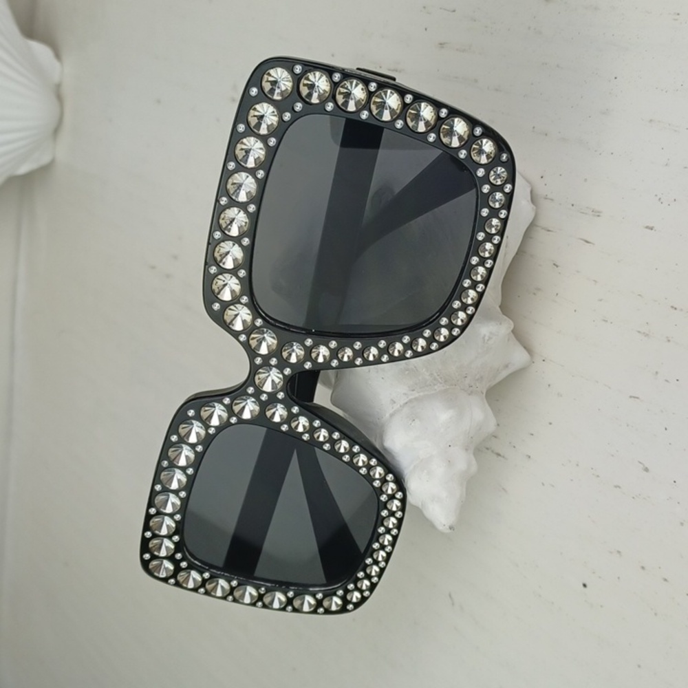 Fun Faux Elegant Black "Rhinestone" Illusion Sunglasses - Picture 8 of 9